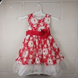 Southern Diva Girls Formal Sleeveless Floral Dress‎ Size 4 Red/ White Full Skirt
